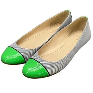 Tommy Hilfiger Blue Pinstripe Lime Green Cap Toe  Slip On Ballet Flat Women 7.5